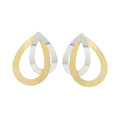 Silver and Yellow-Gold Intertwined Tear Shape Open Loop Stud Earrings
