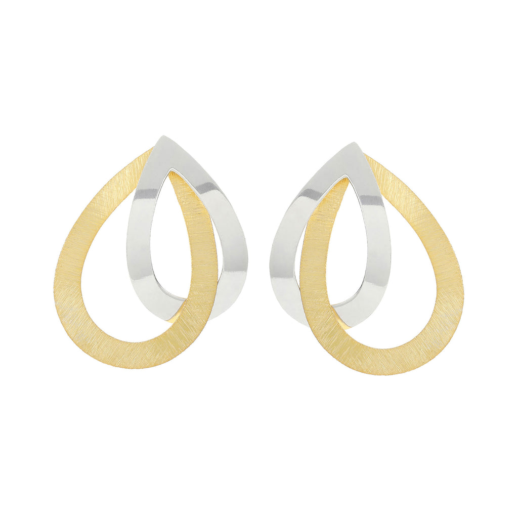 Silver and Yellow-Gold Intertwined Tear Shape Open Loop Stud Earrings