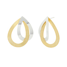 Load image into Gallery viewer, Silver and Yellow-Gold Intertwined Tear Shape Open Loop Stud Earrings