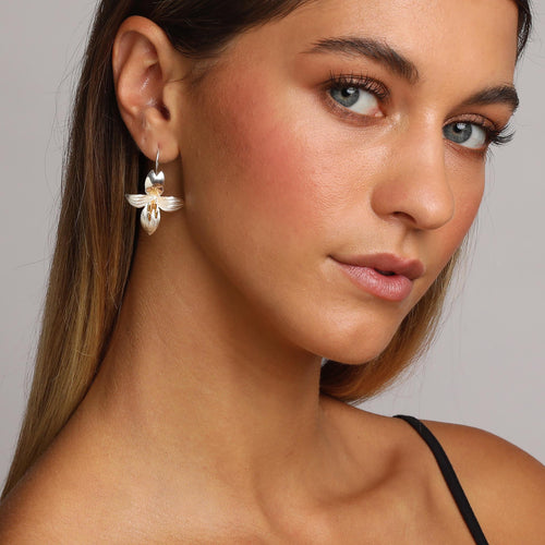 Silver and Yellow-Gold Large Daphne Flower Earrings