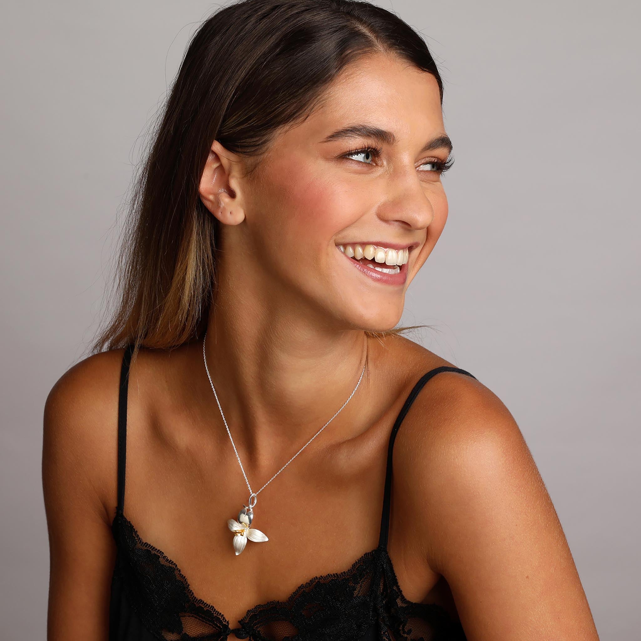 Silver and Yellow-Gold Large Daphne Flower Pendant