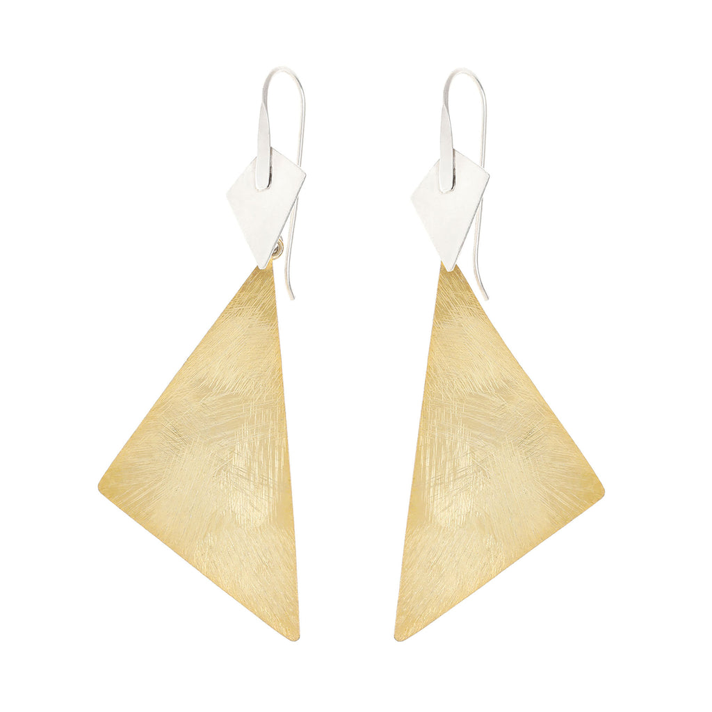 Silver and Yellow-Gold Large Plain Triangle Earrings