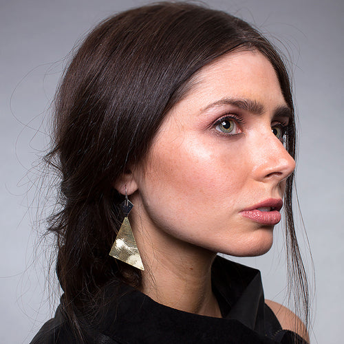 Silver and Yellow-Gold Large Plain Triangle Earrings