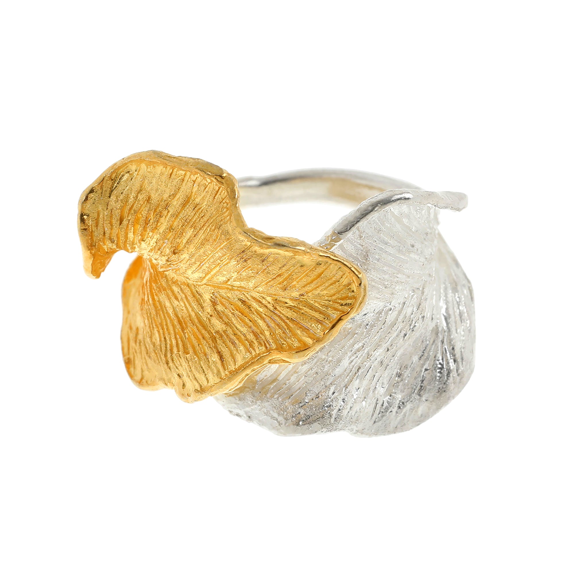 Silver and Yellow-Gold Leaves Ring