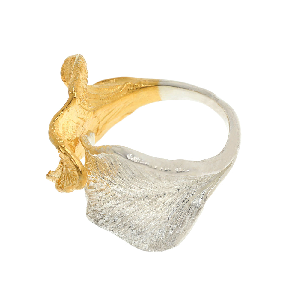 Silver and Yellow-Gold Leaves Ring