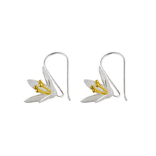 Load image into Gallery viewer, Silver and Yellow-Gold Lily Flower Earrings