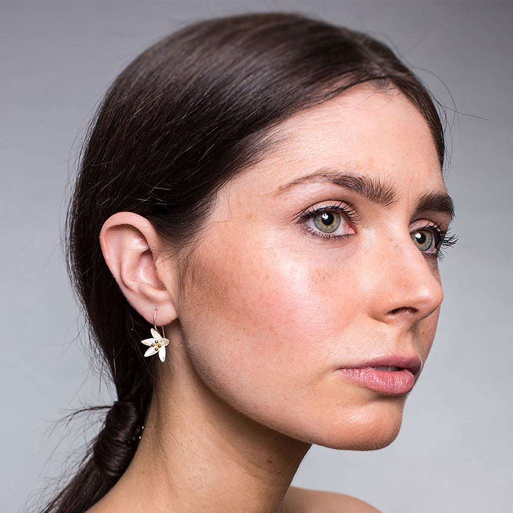Silver and Yellow-Gold Lily Flower Earrings