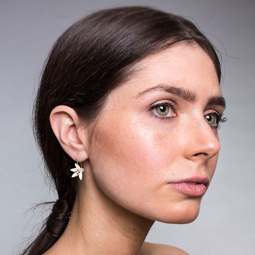 Silver and Yellow-Gold Lily Flower Earrings