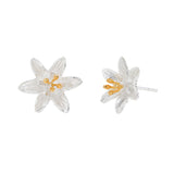Silver and Yellow-Gold Lily Flower Stud Earrings