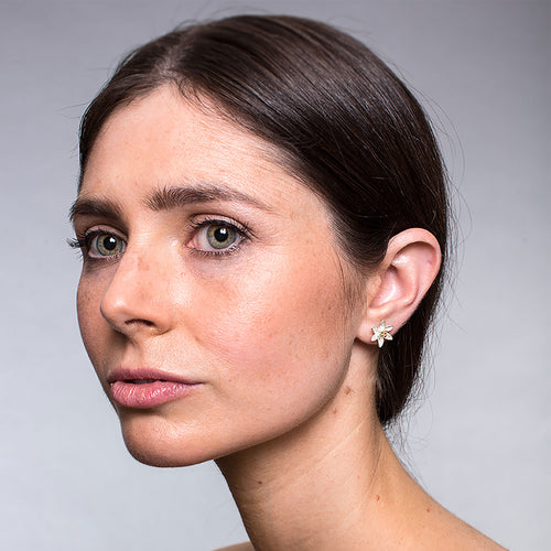 Silver and Yellow-Gold Lily Flower Stud Earrings
