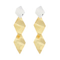 Silver and Yellow-Gold Long Cubic Art Style Earrings