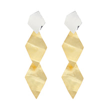 Load image into Gallery viewer, Silver and Yellow-Gold Long Cubic Art Style Earrings