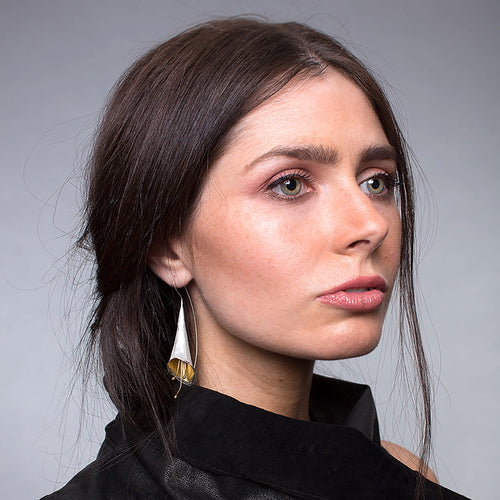 Silver and Yellow-Gold Long Trumpet Flower Earrings