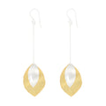 Silver and Yellow-Gold Long Two Leaves Earrings
