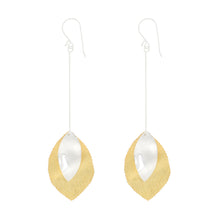 Load image into Gallery viewer, Silver and Yellow-Gold Long Two Leaves Earrings
