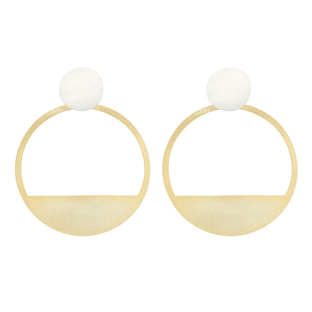 Silver and Yellow-Gold Modern Style Large Circle Stud Earrings