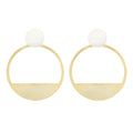 Silver and Yellow-Gold Modern Style Large Circle Stud Earrings