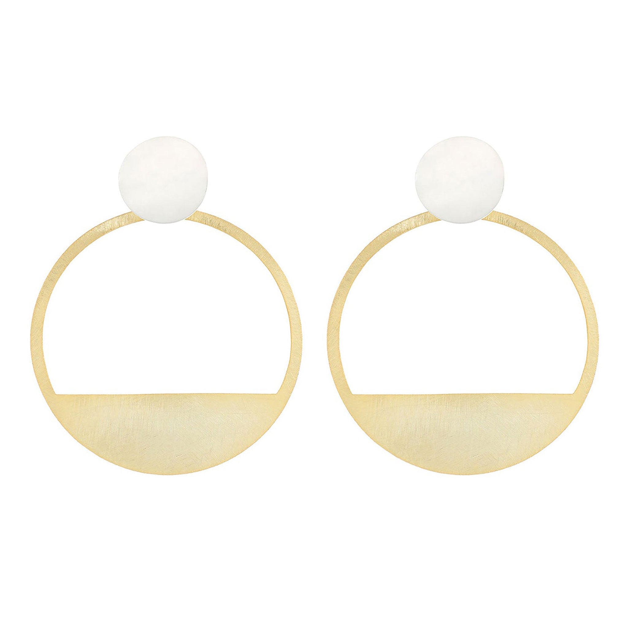 Silver and Yellow-Gold Modern Style Large Circle Stud Earrings