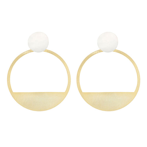 Silver and Yellow-Gold Modern Style Large Circle Stud Earrings