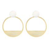 Silver and Yellow-Gold Modern Style Large Circle Stud Earrings