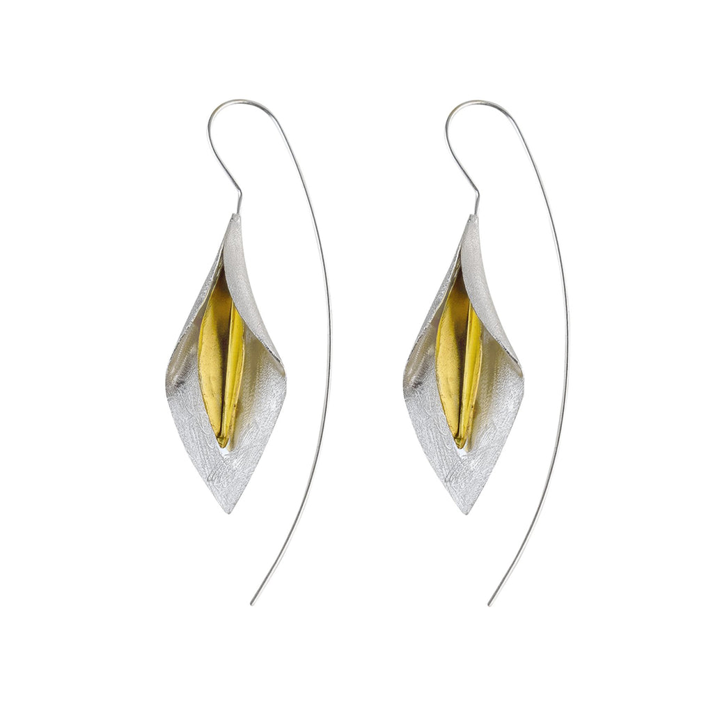 Silver and Yellow-Gold Peace Lily Flower Earrings