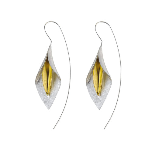 Silver and Yellow-Gold Peace Lily Flower Earrings