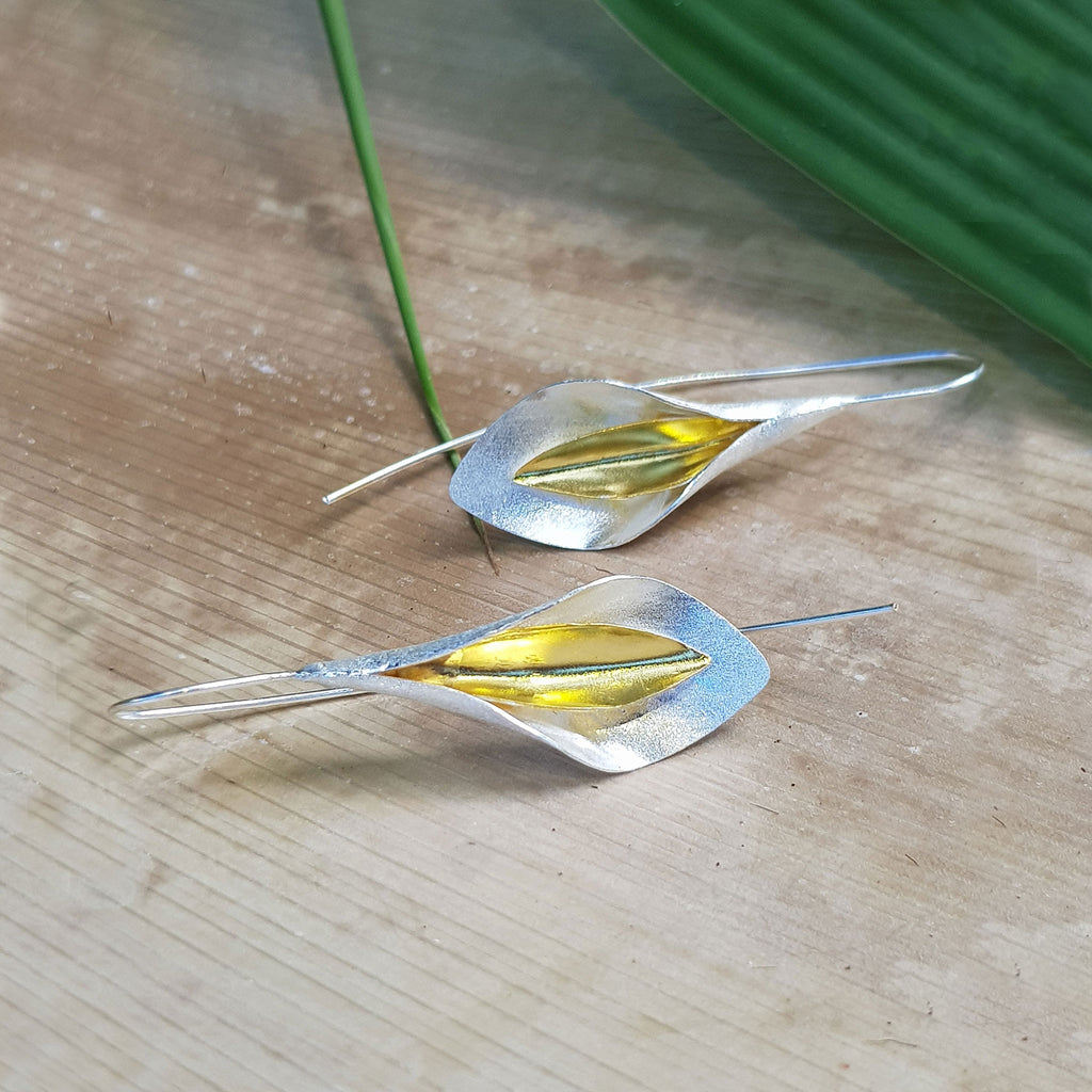 Silver and Yellow-Gold Peace Lily Flower Earrings
