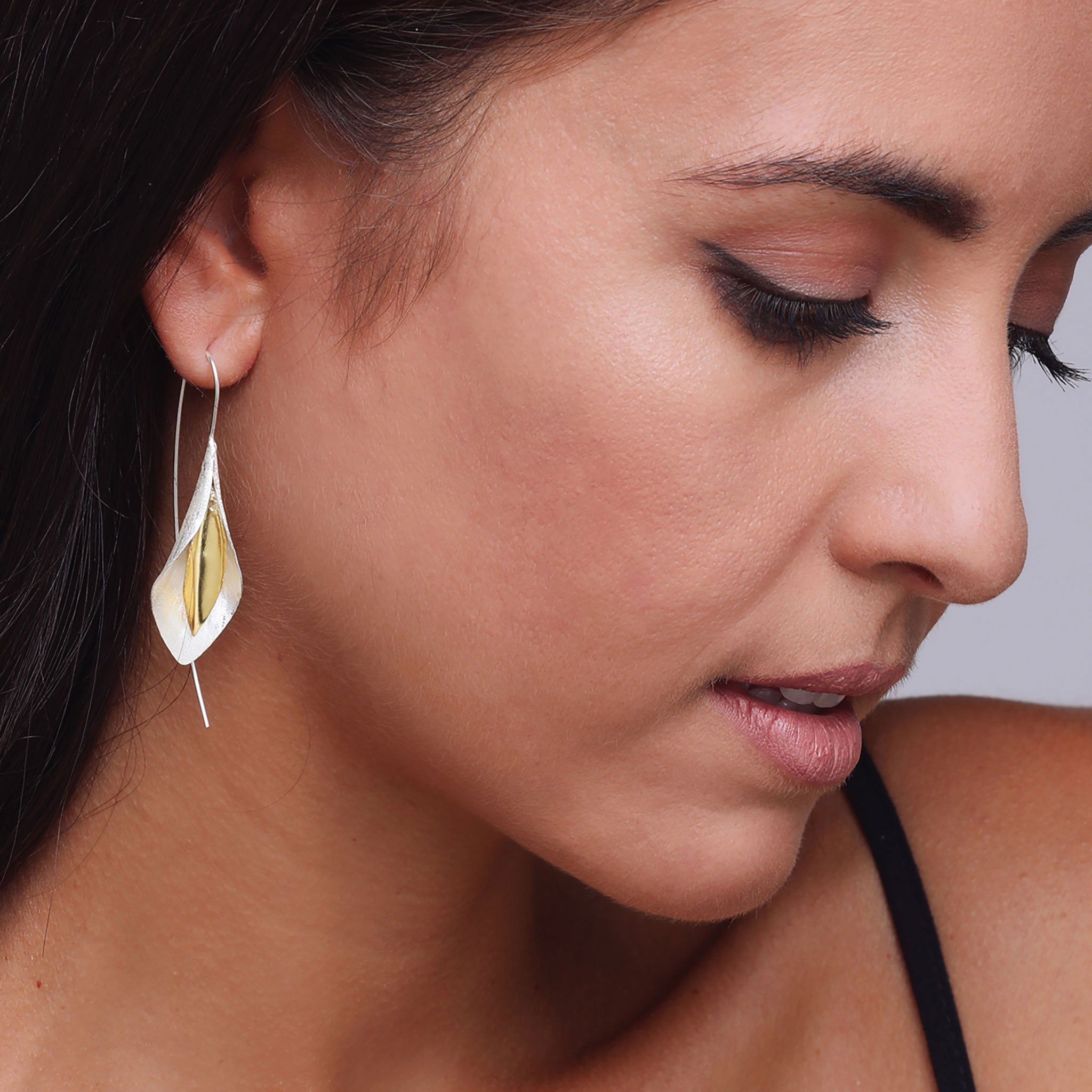 Silver and Yellow-Gold Peace Lily Flower Earrings