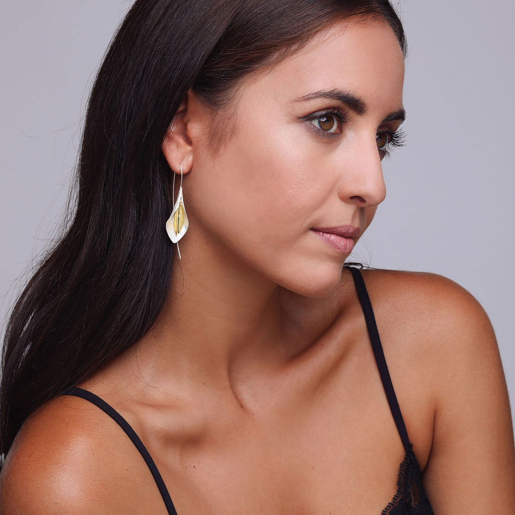 Silver and Yellow-Gold Peace Lily Flower Earrings