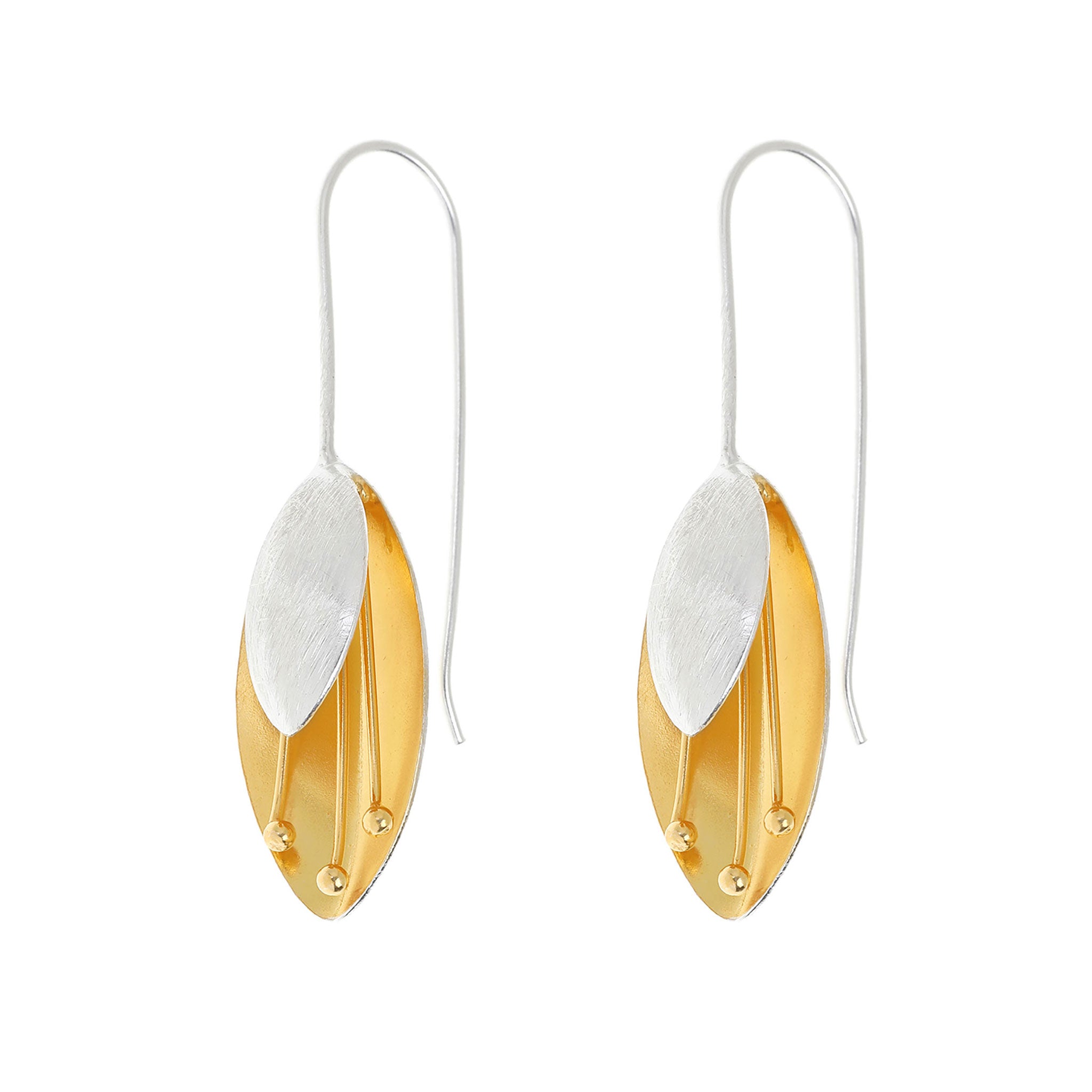 Silver and Yellow-Gold Pendant Flower Earrings