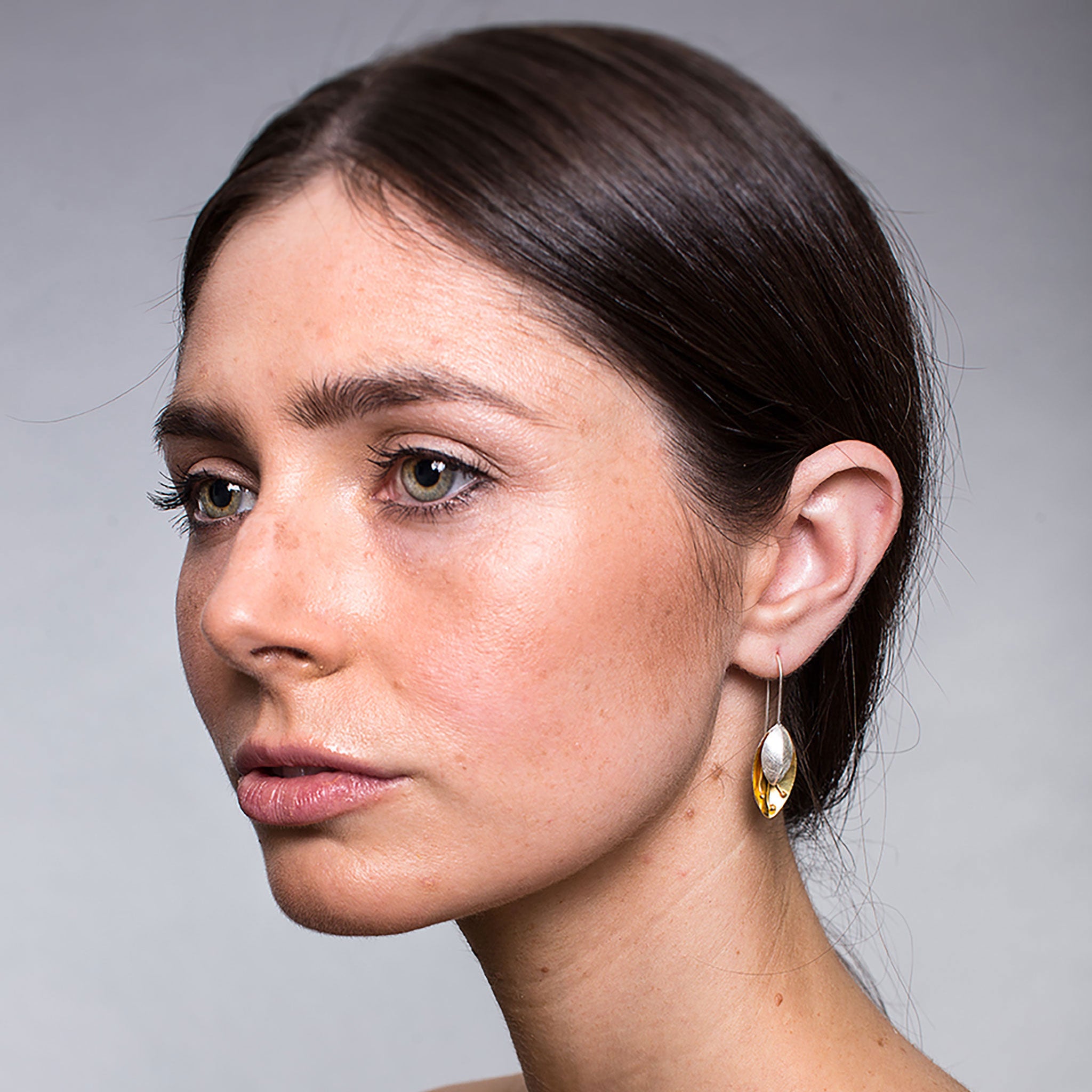 Silver and Yellow-Gold Pendant Flower Earrings