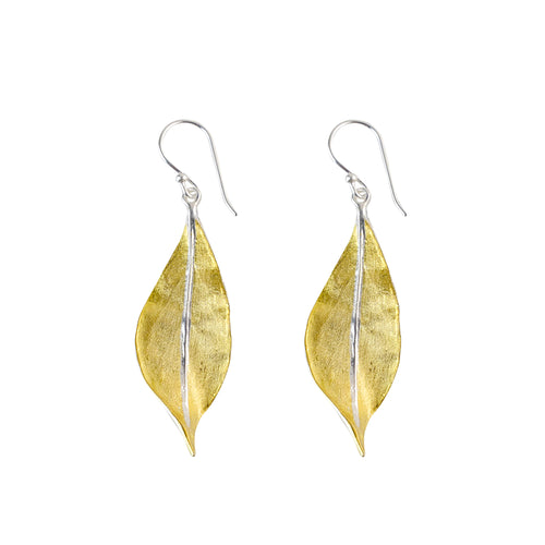 Silver and Yellow-Gold Plain Leaf Earrings