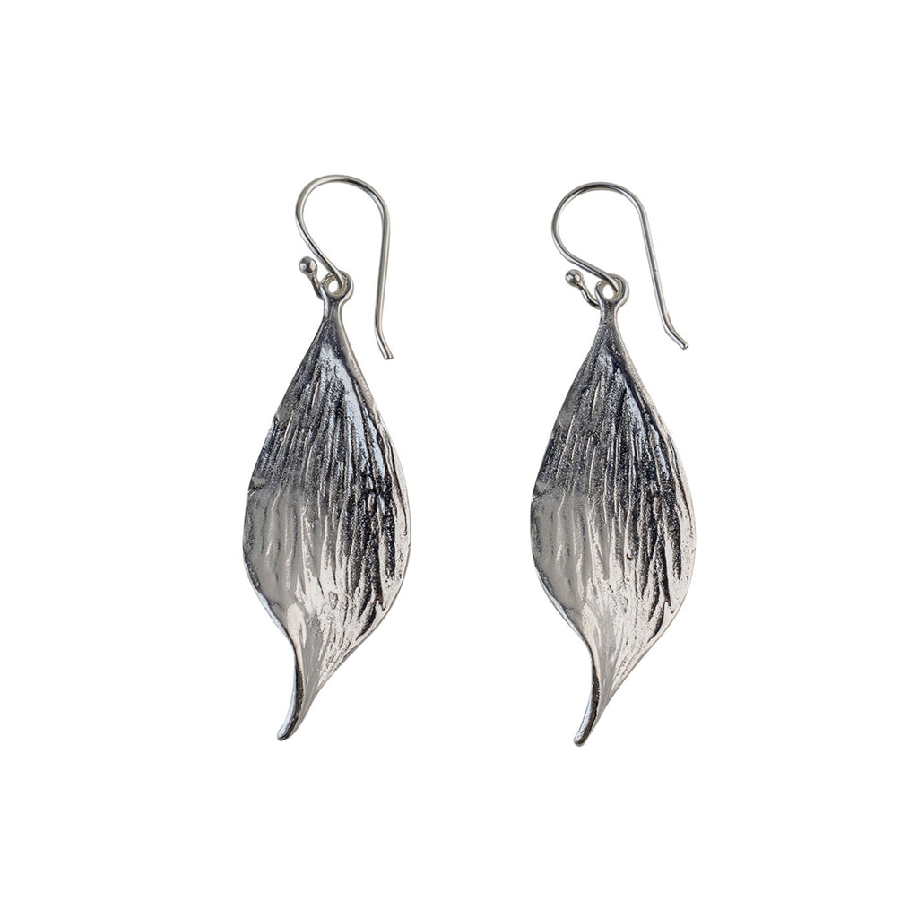 Silver and Yellow-Gold Plain Leaf Earrings