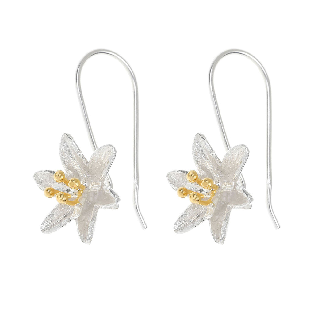 Silver and Yellow-Gold Small Lily Flower Earrings