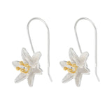 Silver and Yellow-Gold Small Lily Flower Earrings