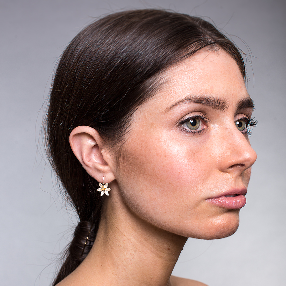Silver and Yellow-Gold Small Lily Flower Earrings