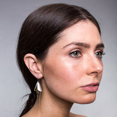 Silver and Yellow-Gold Snowdrop Flower Earrings