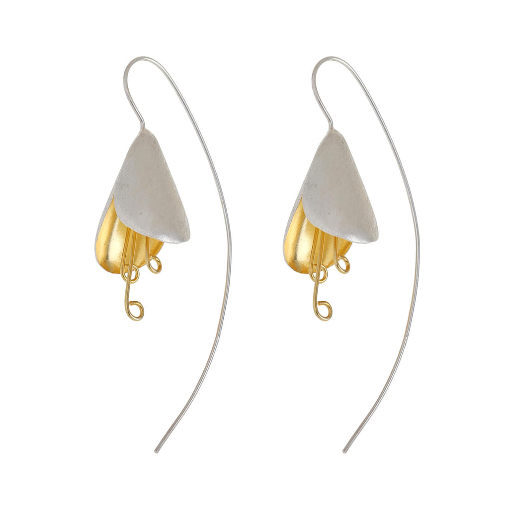 Silver and Yellow-Gold Snowdrop Flower Earrings