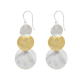 Silver and Yellow-Gold Three Plain Circles Earrings