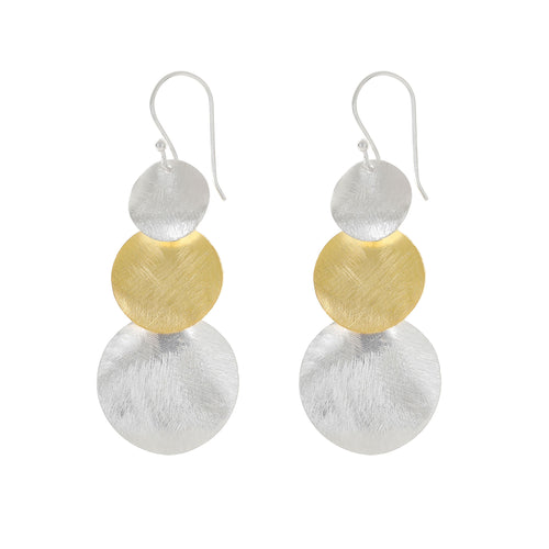 Silver and Yellow-Gold Three Plain Circles Earrings