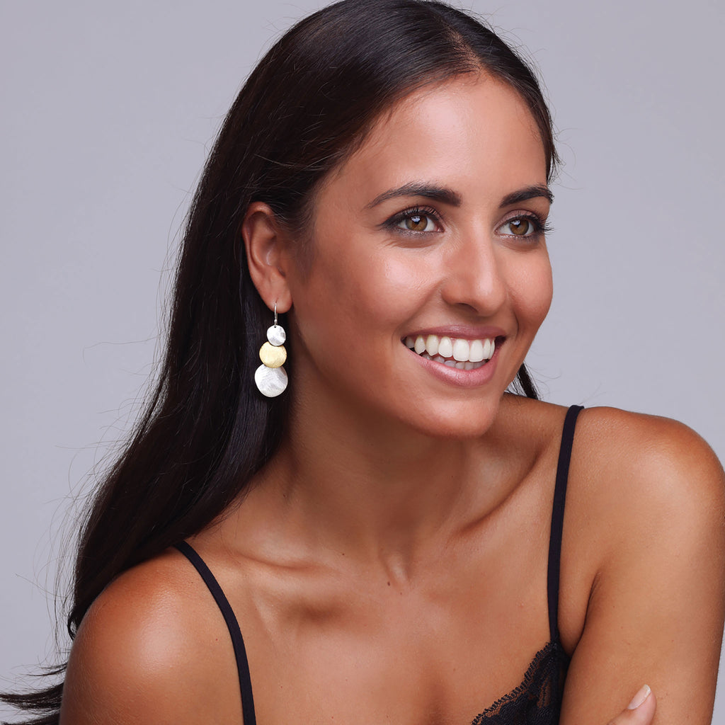 Silver and Yellow-Gold Three Plain Circles Earrings