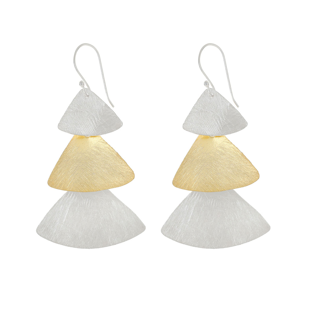 Silver and Yellow-Gold Three Plain Triangles Earrings