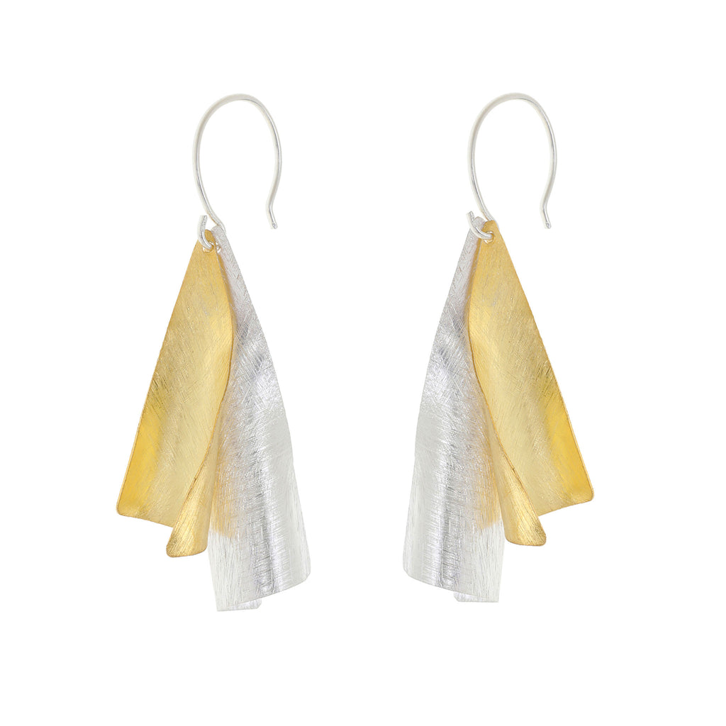 Silver and Yellow-Gold Two Leaves Earrings