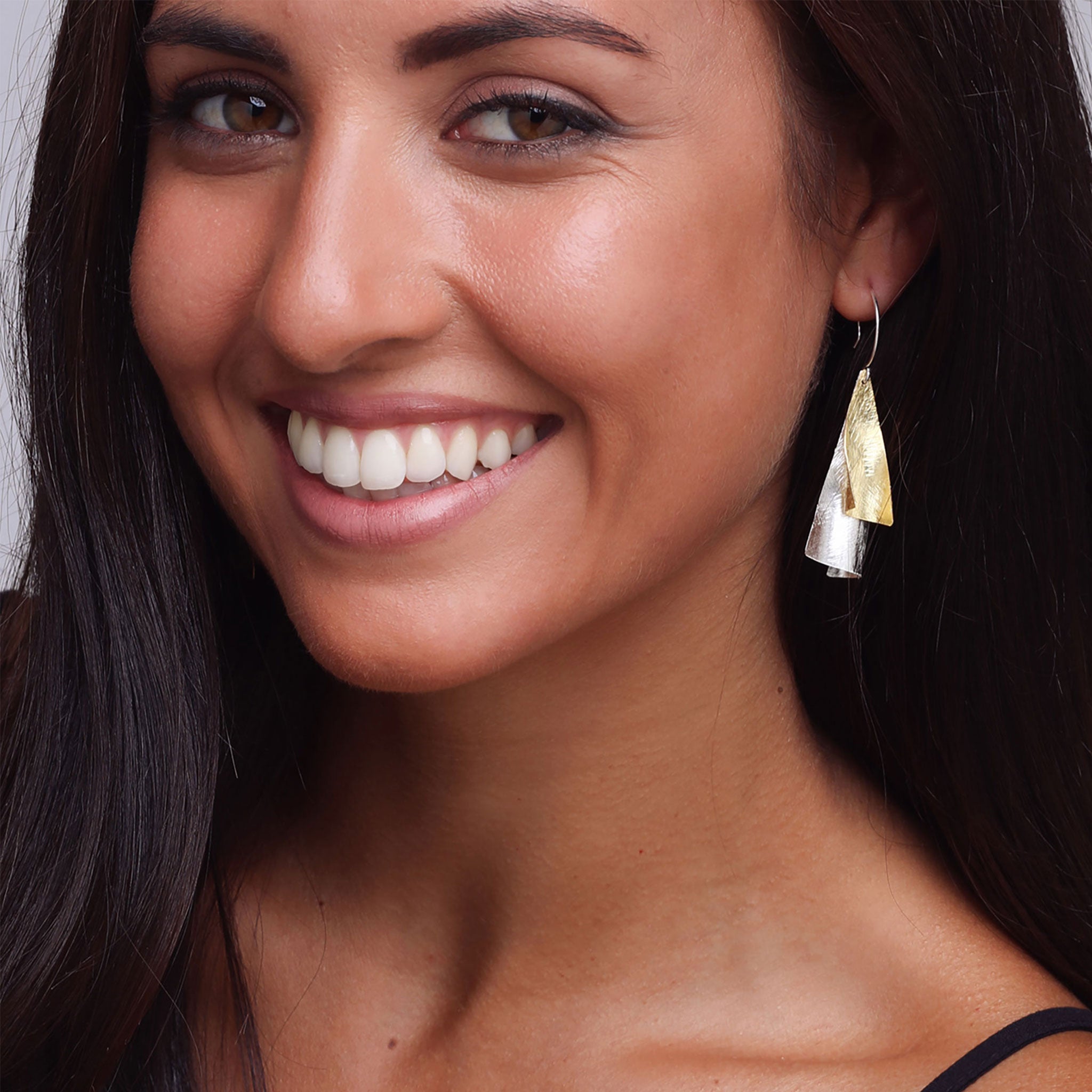 Silver and Yellow-Gold Two Leaves Earrings