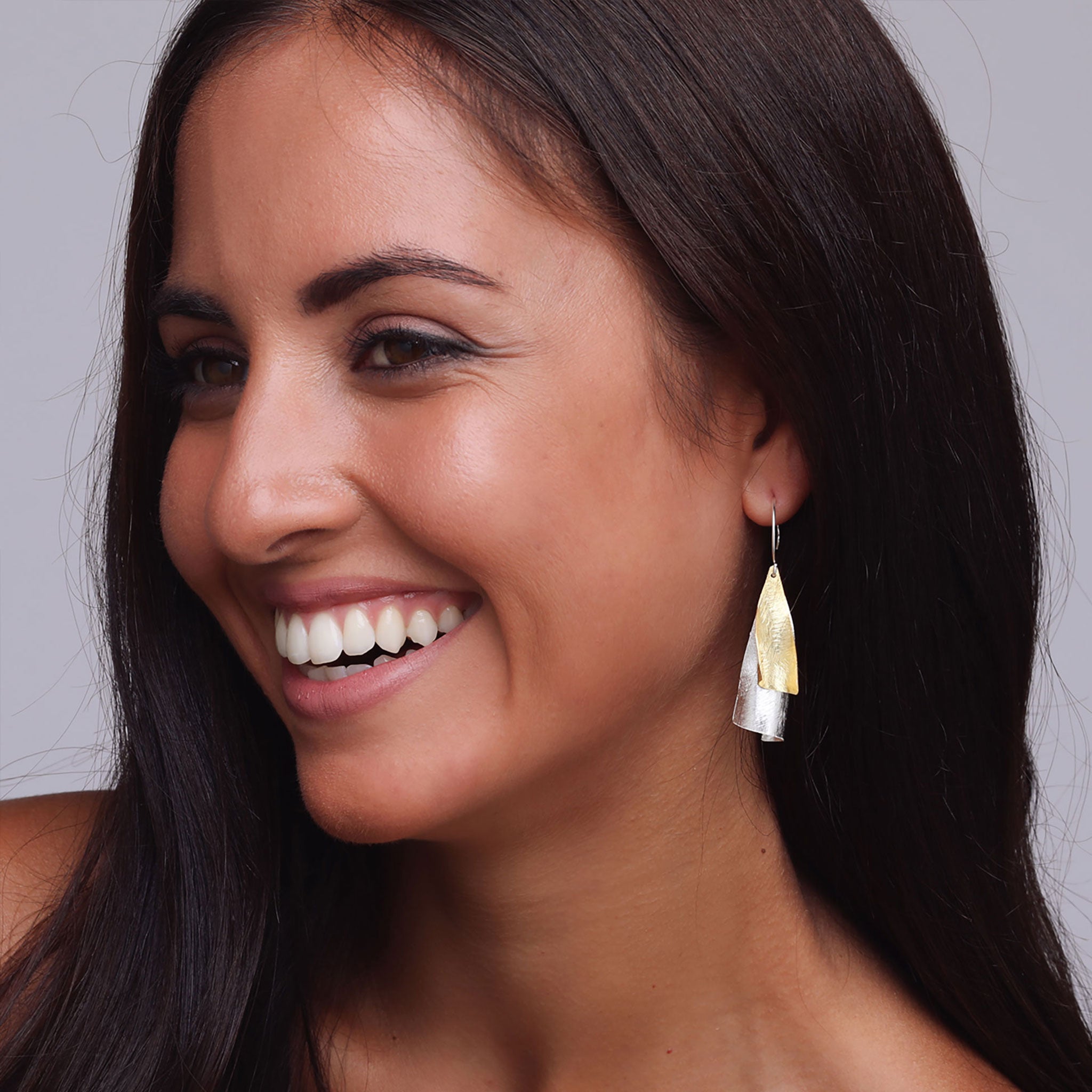 Silver and Yellow-Gold Two Leaves Earrings