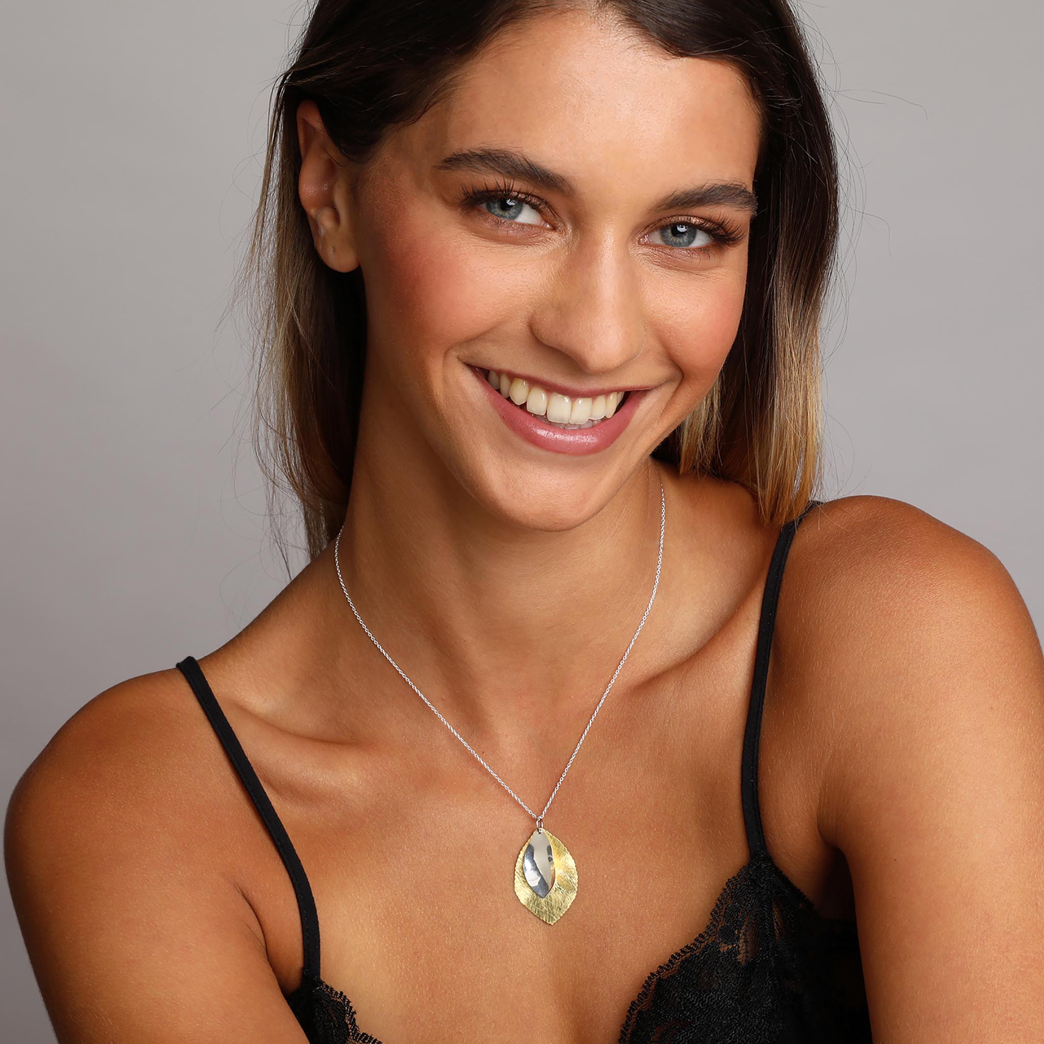 Silver and Yellow-Gold Two Leaves Pendant