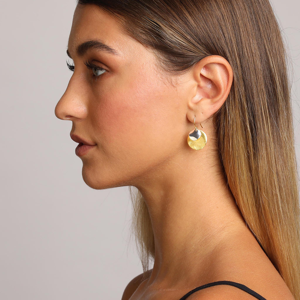 Silver and Yellow-Gold Two Plain Circles Earrings