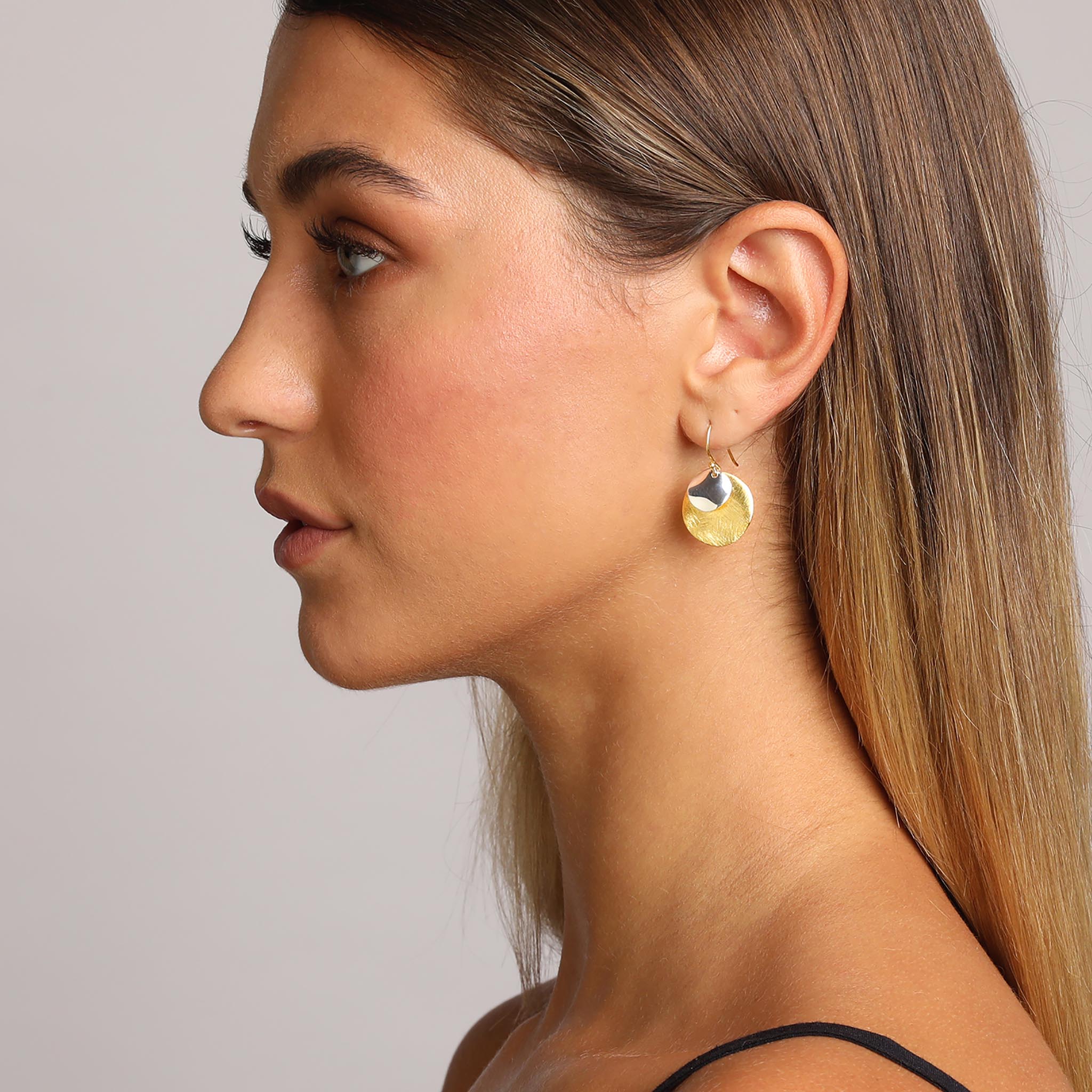 Silver and Yellow-Gold Two Plain Circles Earrings