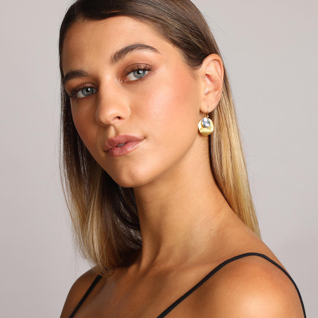 Silver and Yellow-Gold Two Plain Circles Earrings