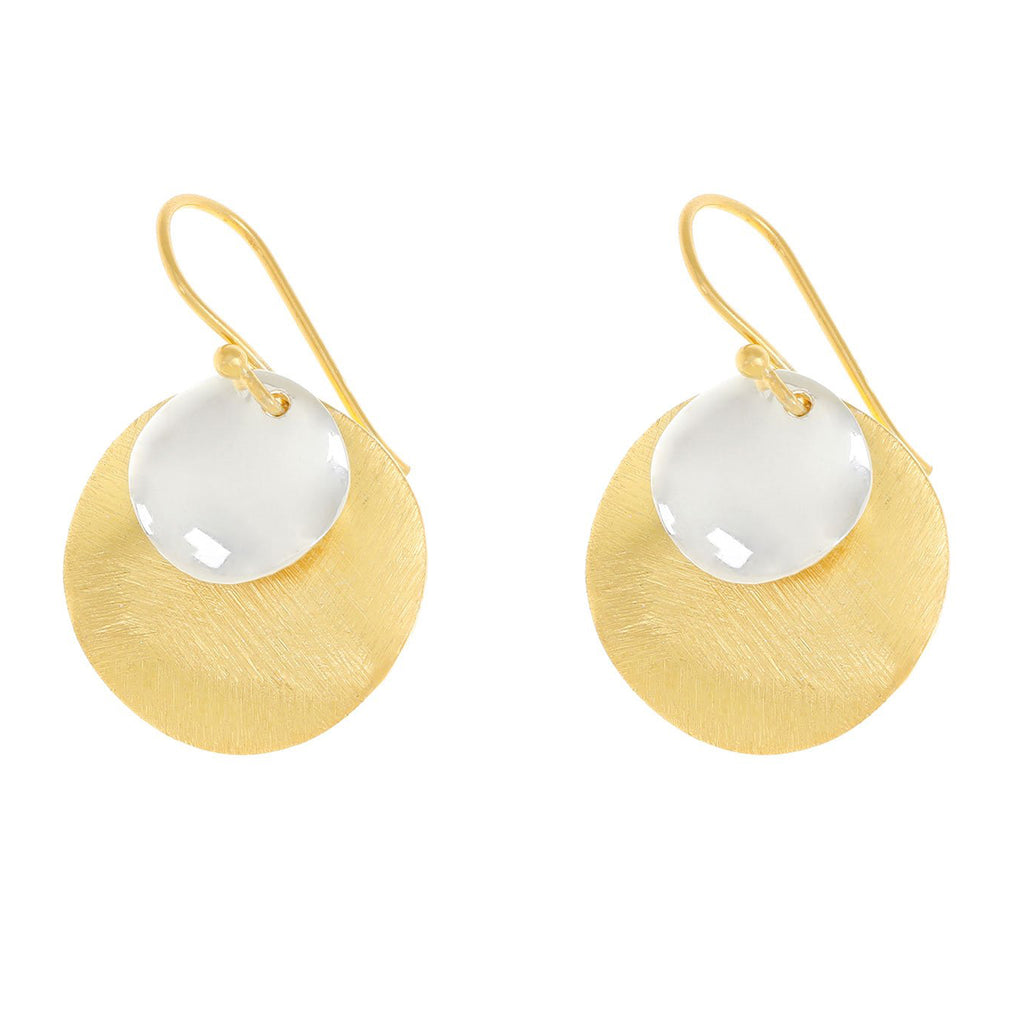 Silver and Yellow-Gold Two Plain Circles Earrings